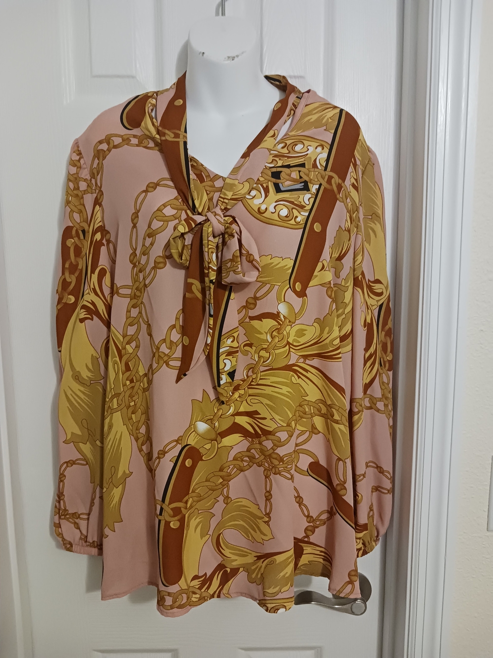 Ashley Stewart Pink Chain Print Blouse Multicolor Sz 10/12 NWT